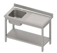 Stół ze zlewem 1-kom.(L),z półką 1400x600x850 mm skręcany, blat tłoczony,rant puszkowy 100x15x10