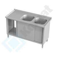 Stół ze zlewem dwukomorowym i drzwiami suwanymi 1500x700 mm KST-123