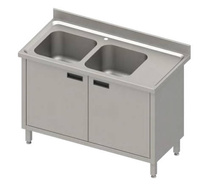 Stół ze zlewem 2-kom.(L),drzwi skrzydłowe 1400x700x850 mm, blat tłoczony,rant puszkowy 100x15x10