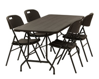 Zestaw cateringowy ogrodowy brunatny - stół 180 + 4 krzesła
