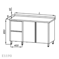 Stół roboczy z szafką, drzwi uchylne i blokiem 2-ch szuflad Egaz E1190 1300x600 mm