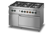 Kuchnia gazowa 6-palnikowa z piekarnikiem elektrycznym z termoobiegiem GN2/1 i szafką