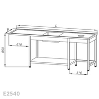 Stół ze zlewem 1-komorowym, miejscem na zmywarkę i otworem na odpadki Egaz E2540 2200x700x850 mm