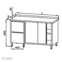 Stół roboczy z szafką z drzwiami suwanymi i z blokiem 2-ch szuflad Egaz E1200 1700x700 mm
