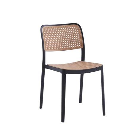 Krzesło kawiarniane plecione prostokątne czarno-beżowe Retro Boho