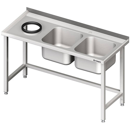 Stół przyścienny ze zlewem bez półki z otworem 1800x700x850 mm, 2-komory po prawej spawany